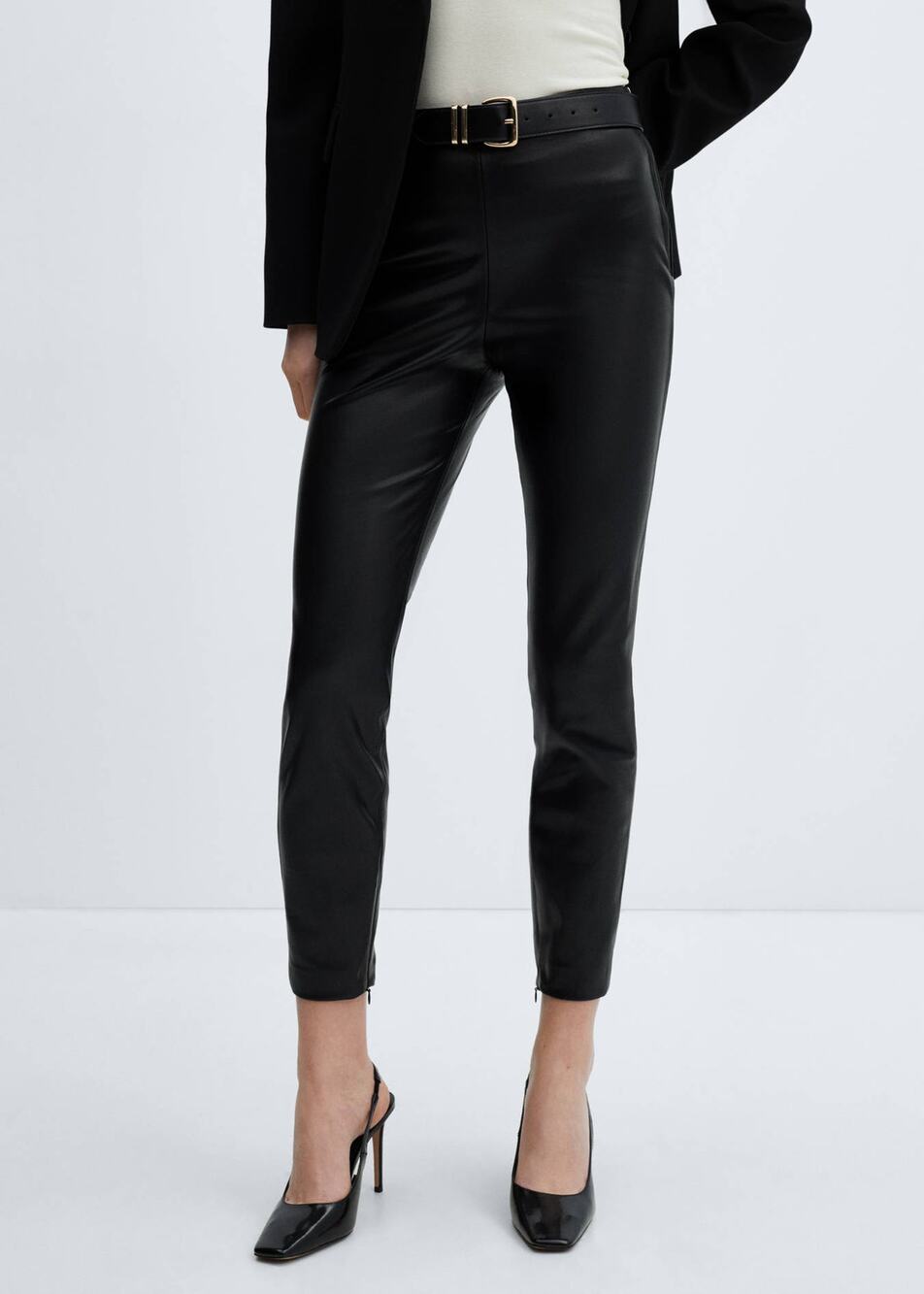 MANGO Faux-Leather Leggings with Split Hems size XS